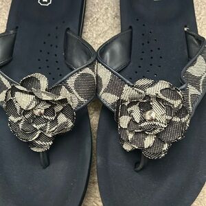 COACH women sandals in blue with Jean material flower design size 8